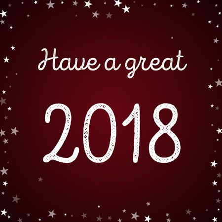 Have a great 2018 greeting card. Random falling stars background. Random falling stars on red background. Stunning vector illustration.のイラスト素材