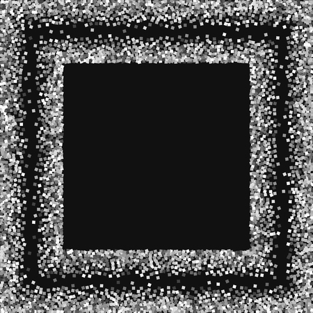 Silver glitter. Square scattered frame with silver glitter on black background. Majestic Vector illustration.のイラスト素材