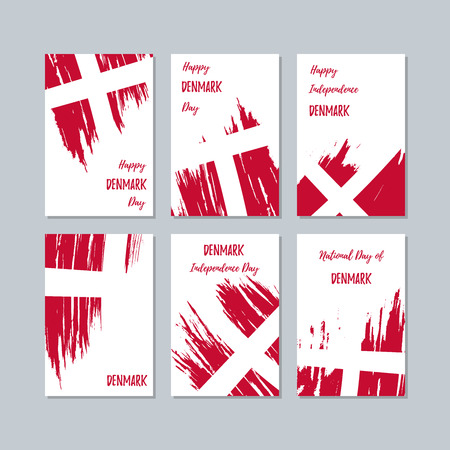 Denmark Patriotic Cards for National Day. Expressive Brush Stroke in National Flag Colors on white card background. Denmark Patriotic Vector Greeting Card.のイラスト素材