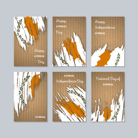 Cyprus Patriotic Cards for National Day. Expressive Brush Stroke in National Flag Colors on kraft paper background. Cyprus Patriotic Vector Greeting Card.のイラスト素材