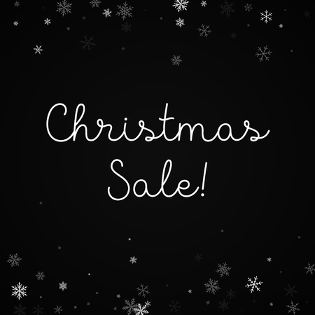 Christmas Sale greeting card. Sparse snowfall background. Sparse snowfall on black background. Elegant vector illustration.のイラスト素材