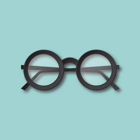 Eyeglasses isolated vector illustration. Black round hipster glasses top view. Material flat design.のイラスト素材
