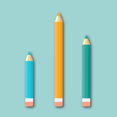 Colour pencils isolated top view vector illustration. Material flat design of drawing pencils as seen from above.のイラスト素材