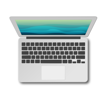 Laptop top view with shadow isolated on white background vector illustration. Modern laptop as seen from above. Material flat design.のイラスト素材