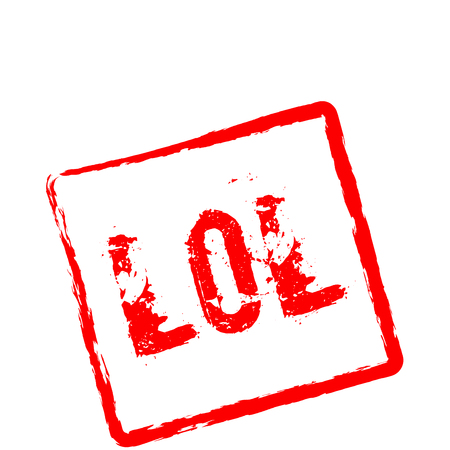 Lol red rubber stamp isolated on white background. Grunge rectangular seal with text, ink texture and splatter and blots, vector illustration.のイラスト素材
