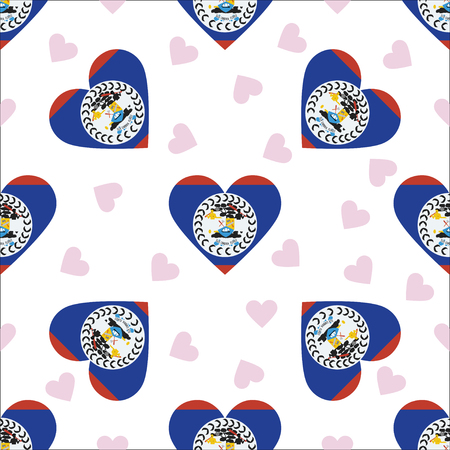 Belize independence day seamless pattern. Patriotic background with country national flag in the shape of heart. Vector illustration.のイラスト素材