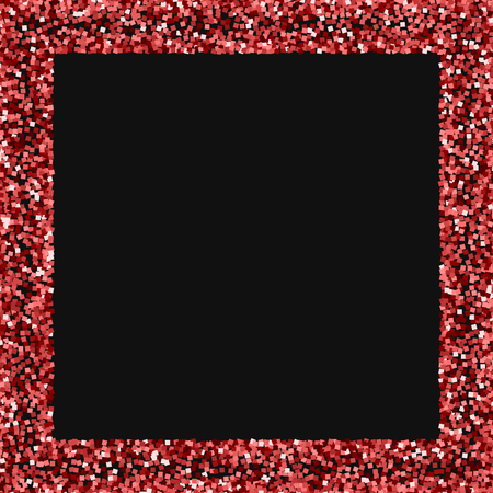Red gold glitter. Square scattered border with red gold glitter on black background. Terrific Vector illustration.のイラスト素材
