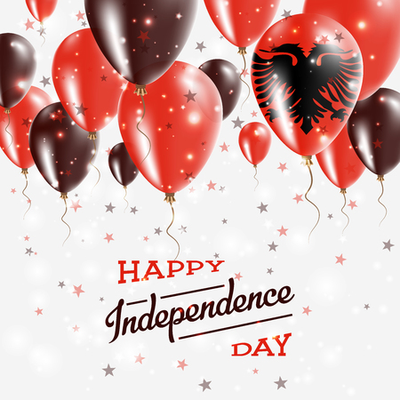 Albania Vector Patriotic Poster. Independence Day Placard with Bright Colorful Balloons of Country National Colors. Albania Independence Day Celebration.のイラスト素材