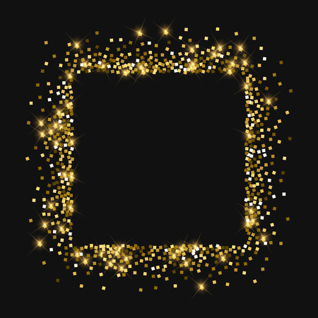 Sparkling gold. Square abstract mess with sparkling gold on black background. Superb Vector illustration.のイラスト素材