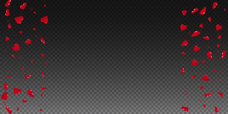 3d hearts valentine background. Right left border on transparent grid dark background. 3d hearts valentines day marvelous design. Vector illustration.のイラスト素材