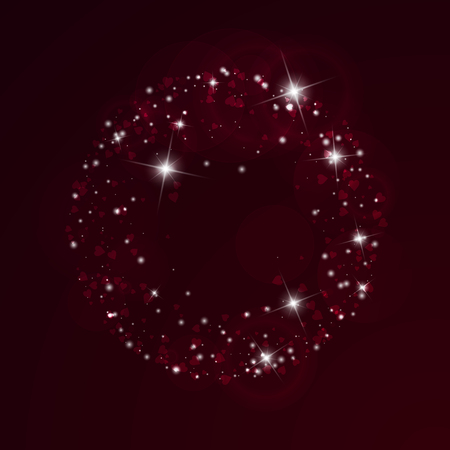 Falling hearts valentine background. Round frame on wine red background. Falling hearts valentines day modern design. Vector illustration.のイラスト素材