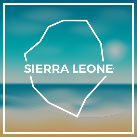 Sierra Leone map rough outline against the backdrop of beach and tropical sea with bright sun.のイラスト素材