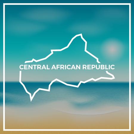 Central African Republic map rough outline against the backdrop of beach and tropical sea with bright sun.のイラスト素材
