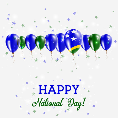 Solomon Islands Independence Day Sparkling Patriotic Poster. Happy Independence Day Card with Solomon Islands Flags, Confetti, Stars, Bokeh and Glitter.のイラスト素材