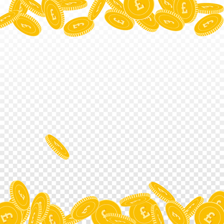 British pound coins falling on Scattered big coins on transparent background.のイラスト素材