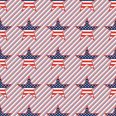 US patriotic stars seamless pattern on red and blue stripes background. American patriotic wallpaper with US patriotic stars. Continuous pattern vector illustration.のイラスト素材