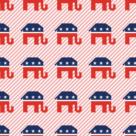 Broken elephants seamless pattern on red stripes background. USA presidential elections patriotic wallpaper. Continuous pattern vector illustration.のイラスト素材