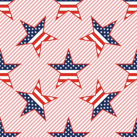 US patriotic stars seamless pattern on red stripes background.のイラスト素材