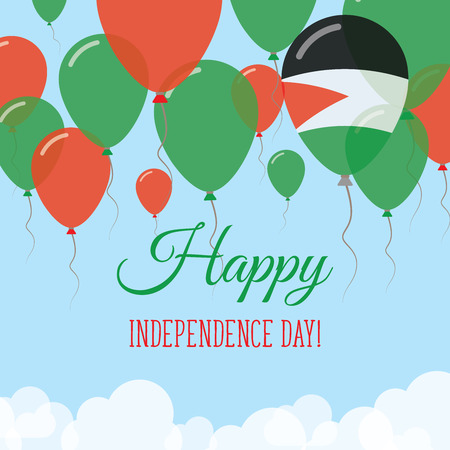 Palestine, State of Independence Day flat greeting card. Flying rubber balloons in colors of the Palestinian flag. Happy National Day vector illustration.のイラスト素材