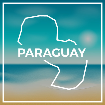 Paraguay map rough outline against the backdrop of beach and tropical sea with bright sun.のイラスト素材
