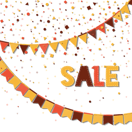 Bunting fair flags. Authentic celebration card. Autumn holiday decorations and confetti. Bunting fair flags vector illustration.のイラスト素材
