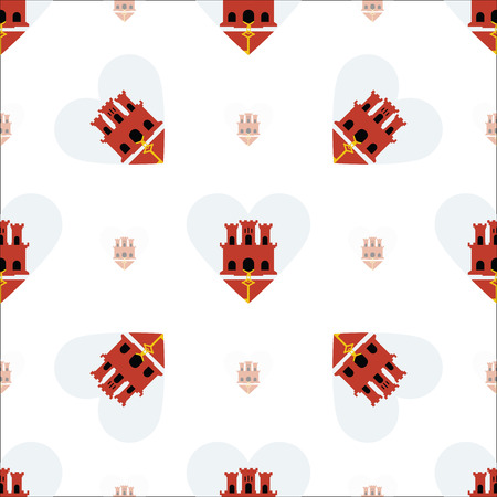 Gibraltar flag patriotic seamless pattern. National flag in the shape of heart. Vector illustration.のイラスト素材