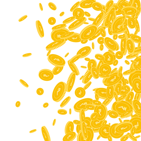 Indian rupee coins falling. Scattered floating INR coins on white background. Creative right gradient vector illustration. Jackpot or success concept.のイラスト素材