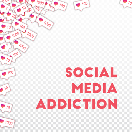 Social media icons. Social media addiction concept. Falling gradient like counter. Exquisite abstract left top corner elements on transparent grid background.のイラスト素材