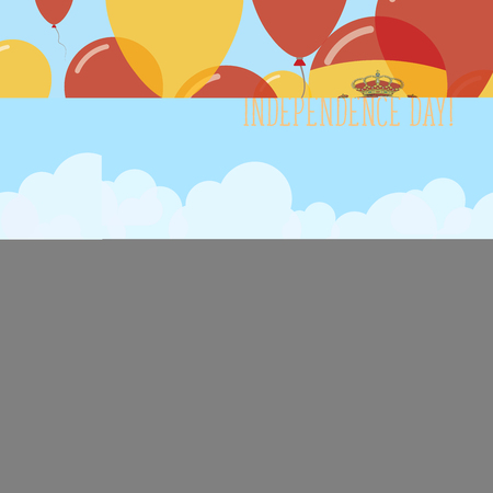 Spain Independence Day Flat Greeting Card. Flying Rubber Balloons in Colors of the Spanish Flag. Happy National Day Vector Illustration.のイラスト素材