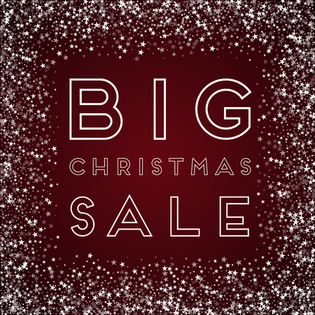 Big Christmas Sale greeting card. Amazing falling stars background. Amazing falling stars on red background. Splendid vector illustration.のイラスト素材