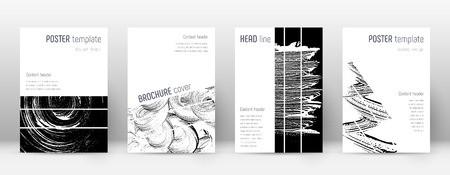 Cover page design template. Geometric brochure layout. Bizarre trendy abstract cover page. Black and white grunge texture background. Precious poster.のイラスト素材