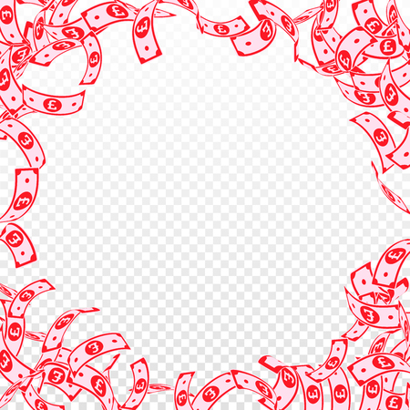 British pound notes falling. Floating GBP bills on transparent background. United Kingdom money. Attractive vector illustration. Overwhelming jackpot, wealth or success concept.のイラスト素材