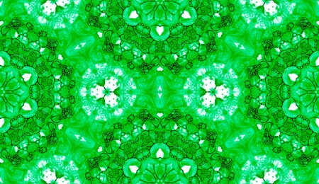 Green seamless pattern. Astonishing delicate soap bubbles. Lace hand drawn textile ornament. Kaleidoscope mandala lingerie print. Marvelous abstract watercolor background.の写真素材