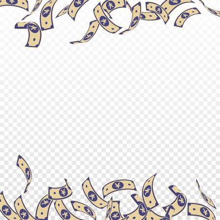 Chinese yuan notes falling. Floating CNY bills on transparent background. China money. Divine vector illustration. Precious jackpot, wealth or success concept.のイラスト素材
