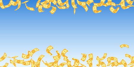 Korean won notes falling. Floating WON bills on blue sky background. Korea money. Delightful vector illustration. Lively jackpot, wealth or success concept.のイラスト素材