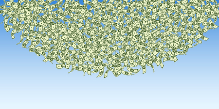 Indian rupee notes falling. Small INR bills on blue sky background. India money. Classy vector illustration. Emotional jackpot, wealth or success concept.のイラスト素材