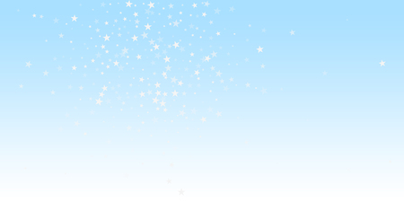 Random falling stars Christmas background. Subtle flying snow flakes and stars on winter sky background. Attractive winter silver snowflake overlay template. Admirable vector illustration.のイラスト素材