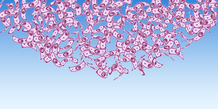 European Union Euro notes falling. Floating EUR bills on blue sky background. Europe money. Astonishing vector illustration. Good-looking jackpot, wealth or success concept.のイラスト素材