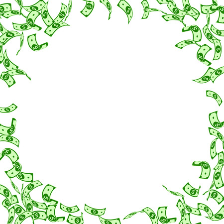 American dollar notes falling. Sparse USD bills on white background. USA money. Comely vector illustration. Memorable jackpot, wealth or success concept.のイラスト素材