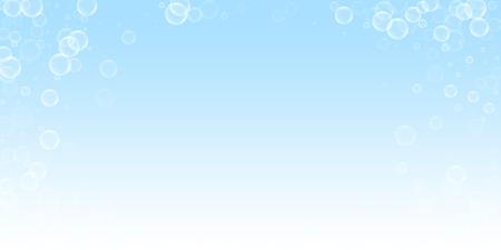 Random soap bubbles abstract background. Blowing bubbles on winter sky background. Breathtaking soapy foam overlay template. Posh vector illustration.のイラスト素材