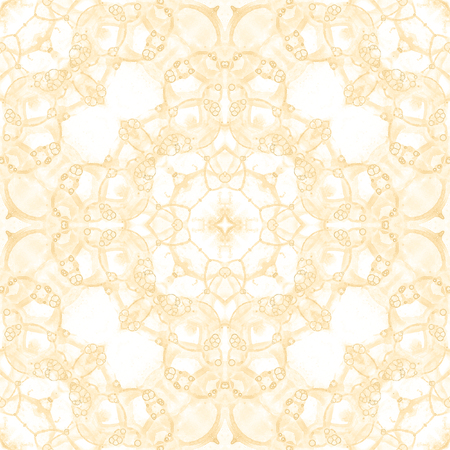 Yellow seamless pattern. Artistic delicate soap bubbles. Lace hand drawn textile ornament. Kaleidoscope mandala lingerie print. Trending abstract watercolor background.の写真素材