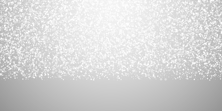Magic stars sparse Christmas background. Subtle flying snow flakes and stars on light grey background. Adorable winter silver snowflake overlay template. Awesome vector illustration.のイラスト素材
