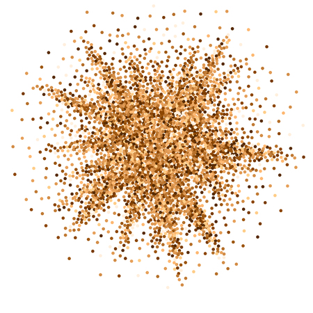 Red round gold glitter luxury sparkling confetti. Scattered small gold particles on white background. Actual festive overlay template. Overwhelming vector illustration.のイラスト素材