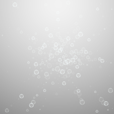 Soap bubbles abstract background. Blowing bubbles on light grey background. Bold soapy foam overlay template. Adorable vector illustration.のイラスト素材