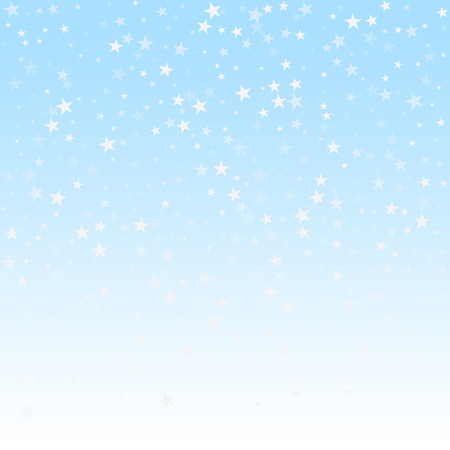 Random falling stars Christmas background. Subtle flying snow flakes and stars on winter sky background. Alluring winter silver snowflake overlay template. Amazing vector illustration.のイラスト素材