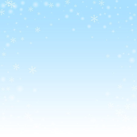 Sparse glowing snow Christmas background. Subtle flying snow flakes and stars on winter sky background. Beauteous winter silver snowflake overlay template. Creative vector illustration.のイラスト素材