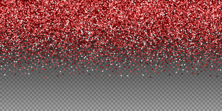 Red gold glitter luxury sparkling confetti. Scattered small gold particles on transparent background. Breathtaking festive overlay template. Ideal vector illustration.のイラスト素材