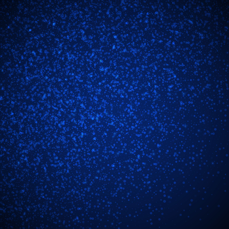 Magic stars Christmas background. Subtle flying snow flakes and stars on dark blue night background. Alluring winter silver snowflake overlay template. Tempting vector illustration.のイラスト素材