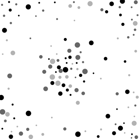 Scattered random black dots. Dark points dispersion on white background. Bizarre grey spots dispersing overlay template. Bewitching vector illustration.のイラスト素材