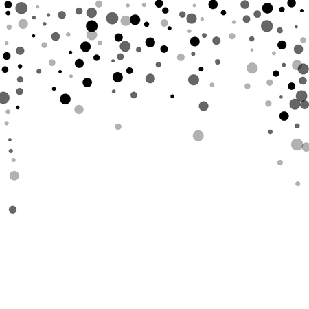 Scattered random black dots. Dark points dispersion on white background. Breathtaking grey spots dispersing overlay template. Tempting vector illustration.のイラスト素材
